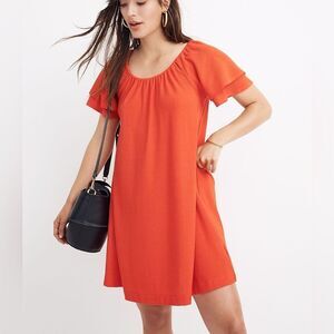 Madewell Texture & Thread Tiered-Sleeve Dress Orange Red Size Small Swing